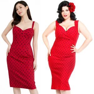 Pin Up Deadly Dames Polka-dot Sweetheart Neckline Dress Red Black 2X